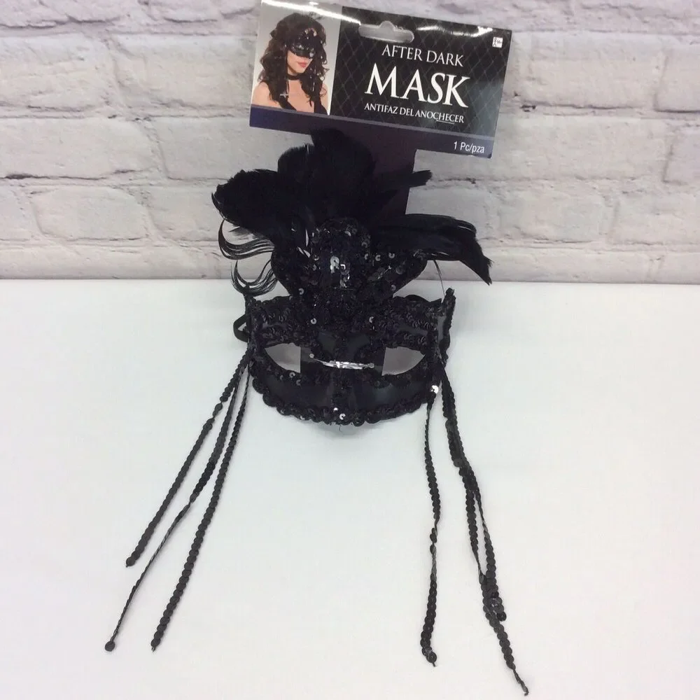 Masquerade Mardi Gras Costume Mask Black Sequins Dark Academia Cosplay Halloween